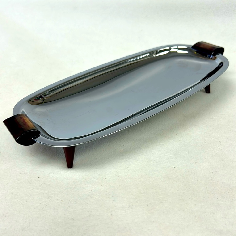 Mid Century Modern “” Glohill serving tray with xherry bakelite handles & feet